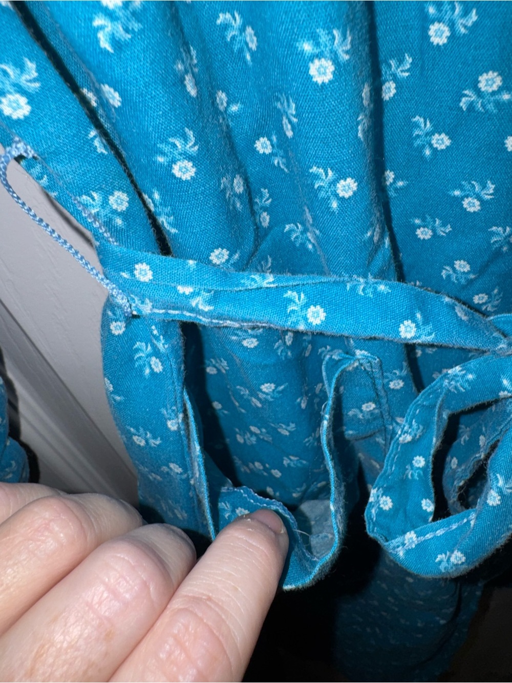 Vintage 70s Blue Floral Cottagecore Prairie Midi Dress Belted Size 16 USA Nancy - Picture 5 of 10